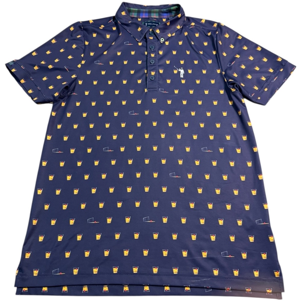 William Murray Polo Shirt Mens Small Whiskey‎ Print Golf Button Up Plaid
